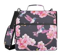 Seamless Watercolor Cherry Blossoms and Hummingbi1 1.5-Inch 3-Ringing Binder Organizer with Strap Multi-Pocket Document Organizer for School