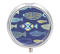 Seamless Watercolor Fishes on The Violet Iron Pill Box Case Organizer with Internal Separate Plastic Dividers, Travel Small Medicine Bag Holder Carrier Round Container