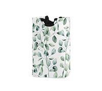 Seamless Watercolor Green Eucalyptus Branches with Leaves on White Laundry Hamper Basket Bucket, Foldable Dirty Clothes Bag, Waterproof Fabric Washing Bin, Toy Storage with Handles for Bathroom