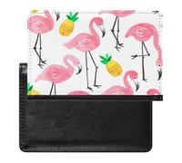 Seamless Watercolor Tropical Pink Flamingo Yellow Pineapple on White Women's Passport Protector, Men's Passport Protector, PU Travel Passport Protector for Women Men Worker 5.8 x 3.9 x 0.4 inch