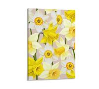 Seamless White and Yellow Daffodils Flowers Texture Framed Canvas Wall Art with Wooden Frame, Ready to Hang Oil Painting, Artwork Poster Print Decor 8x12 inch