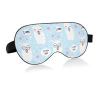 Seamless White Lama Faces with Sunglasses Pink Hearts on Blue Adjustable Sleep Mask Lightweight Blindfold with Fashion Patterns Elastic Hidden Strap Relaxing Light Block 9.45 x 3.9 inch