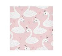 Seamless White Swan Princess with Crowns on Pink Pattern Dinner Cloth Napkin, Set of 1 Oversized Reusable Table Napkins, Washable Premium Fabric with Hemmed Edges for Wedding Parties