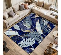 Seamless white tropical leaves gold elements blue Area Rugs Living Room Large 120x170 cm Washable Vintage Soft Rug Modern Non Slip Floor Carpet Mat for Bedroom Kitchen Dining Room