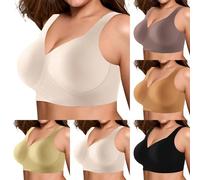 Seamless Wireless Bras for Women, Full Coverage Minimizer Bra for Large Bust, Side Support Smooth Back Bralettes, No Underwire Anti Sagging Comfort Brassiere, Invisible V Neck Plus Size Workout Bra