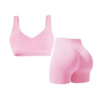 Seamless Workout Sets for Women 2 Piece Scoop Backless Sports Bras Hidden Scrunch Shorts Yoga Outfits Gym Tracksuit Pink