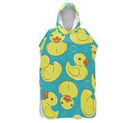 Seamless Yellow Cute Rubber Ducks and Bubbles on Turquoise Adult Surf Poncho Changing Robe with Hood and Pocket,Quick-Drying Bathrobe,Microfiber Towel Wetsuit for Bath Beach Outdoor