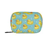 Seamless Yellow Ducks Swimming on Turquoise Water Bubbles Pill Case with Removable Internal Plastic Boxes Organizer, Small Medicine Bag Holder Zippered Carrier for Travel Storage