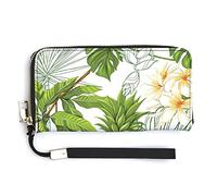 Seamless Yellow Mango Pineapples with Green Leaves White Flowers Long Clutch Wallet, Long Handbag with Removable Wristlet Strap, PU Leather Zip Purse, Credit Pass Case Card-Holder for Men Women
