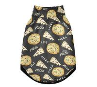 Seamless Yellow Pizza Slice Doodles and Pizza Words on Black Pet Winter Vest Coat with Hanging Holes, Windproof Fleece Extra Warm Dog Cat Jacket Sweater Clothes Apparel for Cold Weather M