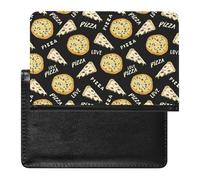 Seamless Yellow Pizza Slice Doodles and Pizza Words on Black Women's Passport Protector, Men's Passport Protector, PU Travel Passport Protector for Women Men Worker 5.8 x 3.9 x 0.4 inch
