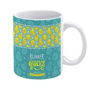 Seamless Yellow Rubber Ducks with Bubbles Turquoise Water Funny White Ceramic Mug, Novelty Tea Coffee Cup 11 Oz, Gifts for Mom/Daughter/Son/Father on Birthday/Christmas/Anniversary