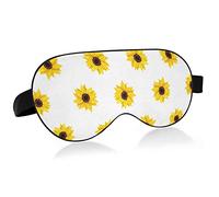 Seamless Yellow Sunflowers On White Eye Masks Cover Blocks Light Sleep Mask Shade Cover Blindfold Relaxing Eyeshade Cover with Adjustable Head Strap for Men Women Kids