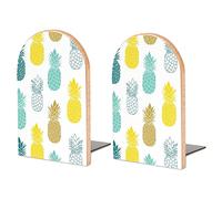 Seamless Yellow Turquoise Teal Green White Pines on White Book Shelf Holder, Bookends Book Stand for School Home Office Desks Library Books Movies DVDs Files Magazines M