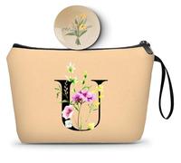 SEAMOON Birthday Maid of Honor Gifts for Women Her Mom Team Teacher Friend Bridesmaid Bride Personalized Makeup Cosmetic Bag with Mirror Valentines Mothers Day Christmas Graduation, Khaki, U