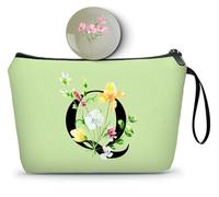 SEAMOON Birthday Maid of Honor Gifts for Women Her Mom Team Teacher Friend Bridesmaid Bride Personalized Makeup Cosmetic Bag with Mirror Valentines Mothers Day Christmas Graduation, Green, Q