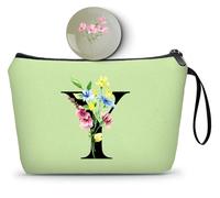 SEAMOON Birthday Maid of Honor Gifts for Women Her Mom Team Teacher Friend Bridesmaid Bride Personalized Makeup Cosmetic Bag with Mirror Valentines Mothers Day Christmas Graduation, Green, Y