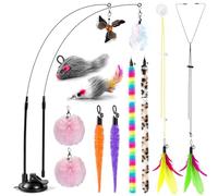 SeaMorn Interactive Indoor Cat Feather Toys,2 Durable Wands,12 Nature Feather Toys,With Sticky Super Suction Cups,2 Types Of Door Hanging Cat String For Kitten
