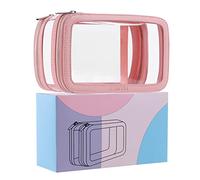 SEAMOSH Clear Make Up Toiletry Organizer Bag for Women - Portable Travel Cosmetic Purse Pouch Perfect for Business Or Personal Travel Essentials, Millennial Pink, Fashion