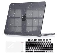 Seanai Sparkly Black Glitter Starry Hard Shell Case for 2026 Apple MacBook Neo 13 A18 Pro A3404 All-in-One Protective Kit with Keyboard Skin, Screen Protector, Dust Plugs & Webcam Cover