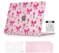 Seanai Ultra Slim Blush Hard Shell Case for 2026 MacBook Neo 13 Inch (A3404, A18 Pro), with Screen Protector, Keyboard Cover, Webcam Cover & Shortcut Sticker, Watercolor Tulips, Bows & Hearts,