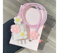 Seanai Wave Transparent Soft TPU Case for Genuine Apple 18W/20W USB-C Power Adapters, Exquisite Laser-Patterned Cable Protector for iPhone 11 12 13 14 15 Pro Max Charging Cables, Pink Flower (5in1)