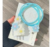 Seanai Wave Transparent Soft TPU Case for Genuine Apple 18W/20W USB-C Power Adapters, Exquisite Laser-Patterned Cable Protector for iPhone 11 12 13 14 15 Pro Max Charging Cables, Blue Flower (5in1)