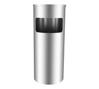 SEANANBO Heavy Base Cylinder Trash Can - 201 Stainless Steel Durable Waste Bin with Ash Tray, Large 15L Inner Bucket, Easy Clean Design for Indoor/Outdoor Use in Garden, Balcony, Mall, Office
