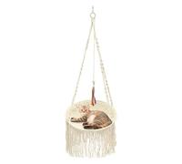 SEANANBO Macrame Cat Hammock with 55 lbs Weight Capacity, 17.7in Hand Woven Cotton Hanging Bed for Ceiling & Porch, Large Breathable Cat Nest with S-Hook for Indoor Cats