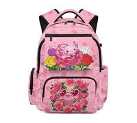 SEANATIVE 17 Inch Custom Name Backpack for Girls, Axolotl Floral School Bag for Ages 9-12, Lightweight Personalized Bag with 600D Breathable & Pockets
