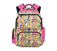 SEANATIVE 17 Inch Kids Backpack for Girls Hippie Floral 600D Breathable School Bag with Multi-Pockets for Elementary Ages 9-12