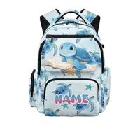 SEANATIVE 17 Inch Personalized Backpack for Girls with Name, Blue Sea Turtle School Bag for Elementary Ages 9-12, Lightweight & Breathable 600D with Multi-Pockets
