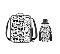 SEANATIVE 2 Pack Lunch Box Food Carrier Bag with Water Bottle Holder for Girls Boys Women Men, Cartoon Panda Pattern