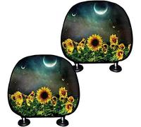 SEANATIVE 2Pieces Fashion Sunflowers Design Car Seat Headrest Covers Set for Sedan Interior Decor,Soft Comfort Head Rest Cushion Cover