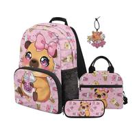SEANATIVE 4-in-1 Capybara Backpack Set for Kids Ages 9-12: Kawaii School Bag with Lunch Box and Pencil Case - Includes Capybara Pendant - Soft & Organized