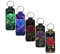 SEANATIVE 5 Pcs Lipstick Keychain Holder Lip Balm Holder Keychain Clip on Sleeve Chapstick Lip Gloss Holder Travel for Women, Roses, One size