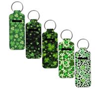 SEANATIVE 5 Pcs Lipstick Keychain Holder Lip Balm Holder Keychain Clip on Sleeve Chapstick Lip Gloss Holder Travel for Women, Shamrock, One Size