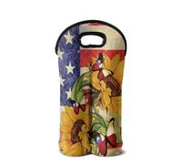 SEANATIVE American Flag Print Wine Bag Retro Sunflower Wine Bottle Carrier Tote Insulated Cooler Cover with Handle Portable Red Wine Carrying Bags