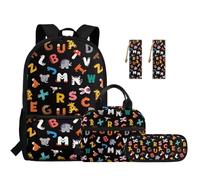 SEANATIVE Animal Alphabet 17 Inch School Backpack Set 5 Pcs Cute Girls Lightweight School Bag with Lunch Bag, Pencil Case and Bookmarks for 9-12 Years Old