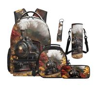 SEANATIVE Autumn Train Backpack Set of 5 Cool 17 Inch Lightweight Backpack with Lunch Bag Pencil Pouch for 9-12 Years Old Elementary to Middle School