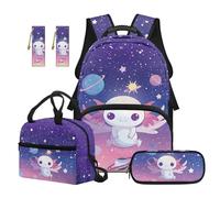 SEANATIVE Axolotl 17 Inch Backpack Set for Kids 9-12 Years Old, Cartoon Backpack with Lunch Box 5 Pcs Set Breathable School Bag with Pencil Case & 2 Bookmarks for Middle School