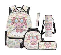 SEANATIVE Axolotl Backpack Set 5 Pcs Cute 17 Inch Waterproof Backpack with Lunch Bag Pencil Pouch for 9-12 Years Old Middle School Kawaii School Bags