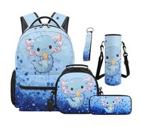 SEANATIVE Axolotl Backpack Set 5 Pcs Kawaii 17 Inch Soft Backpack with Lunch Bag Pencil Case for 9-12 Years Old Elementary to Middle School Gift for Friends