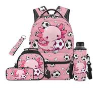 SEANATIVE Axolotl Backpack Set 5 Pcs Kawaii 17 Inch Waterproof Backpack with Lunch Bag Pencil Pouch for 9-12 Years Old Middle School Cute School Bags