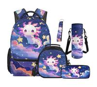 SEANATIVE Axolotl Backpack Set 5 Piece Kawaii Large Capacity Backpack with Lunch Box Pencil Pouch for Girls Middle School Multifunctional Bookbags Set