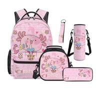 SEANATIVE Axolotl Backpack Set of 5 Cartoon 17 Inch Soft Backpack with Lunch Bag Pencil Pouch for 9-12 Years Old Elementary to Middle School Breathable Bookbag Set