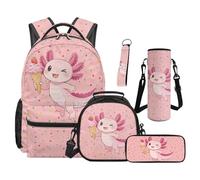 SEANATIVE Axolotl Backpack Set of 5 Cute 17 Inch Soft Backpack with Lunch Bag Pencil Pouch for 9-12 Years Old Elementary to Middle School Unisex Bookbag Set