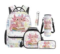SEANATIVE Axolotl Backpack Set of 5 Study 17 Inch Soft Backpack with Lunch Bag Pencil Case for 9-12 Years Old Elementary to Middle School Gift for Sister