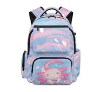 SEANATIVE Axolotl School Backpack for Girls 17 Inch Soft Kids Backpack for Elementary Ages 9-12, Lightweight Cute School Bag with Padded Laptop Sleeve & Multi-Pockets