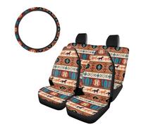 SEANATIVE Aztec Ethnic Horse Cactus Car Seat Covers Full Set for Women Men Western Style Universal Steering Wheel Cover Car Accessories, 4 Pcs